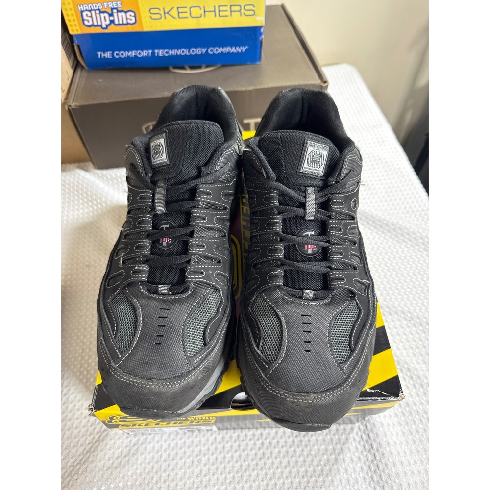 Skechers Work Shoes Mens 14 Cankton Black Charcoal Steel Toe EUC 77055/BKCC